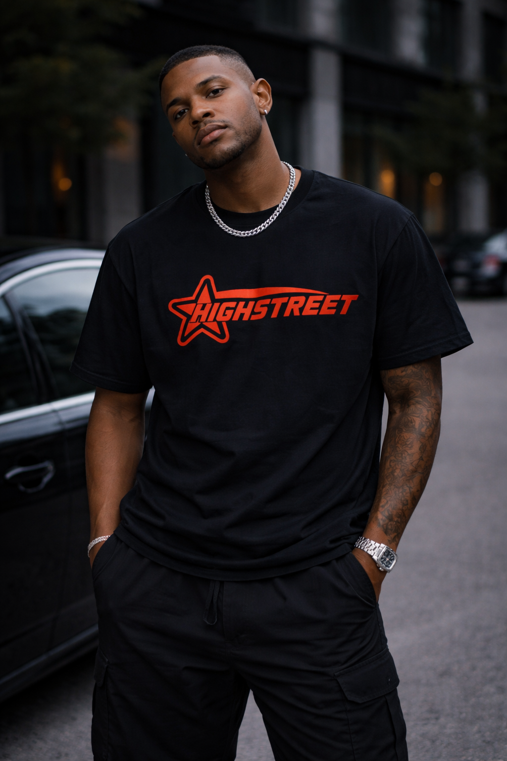 FINAL SALE HIGH STREET T-SHIRT (GREY/ORANGE)