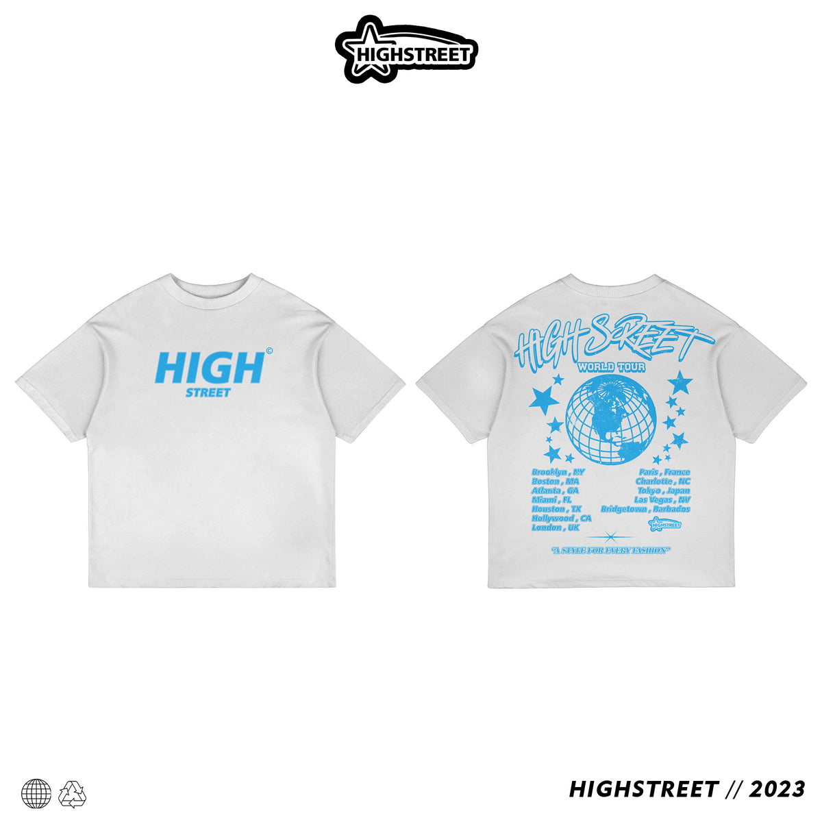HIGH STREET WORLD TOUR T-SHIRT (BLUE/WHITE)