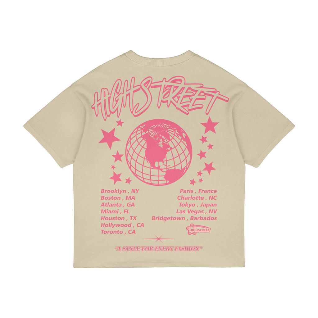 FINAL SALE HIGH STREET T-SHIRT (CREAM/PINK)