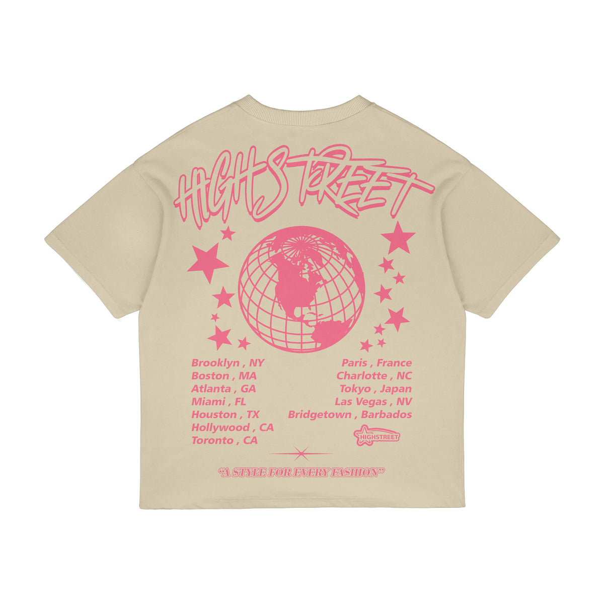 FINAL SALE HIGH STREET T-SHIRT (CREAM/PINK)