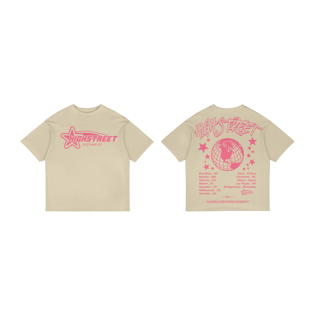 FINAL SALE HIGH STREET T-SHIRT (CREAM/PINK)