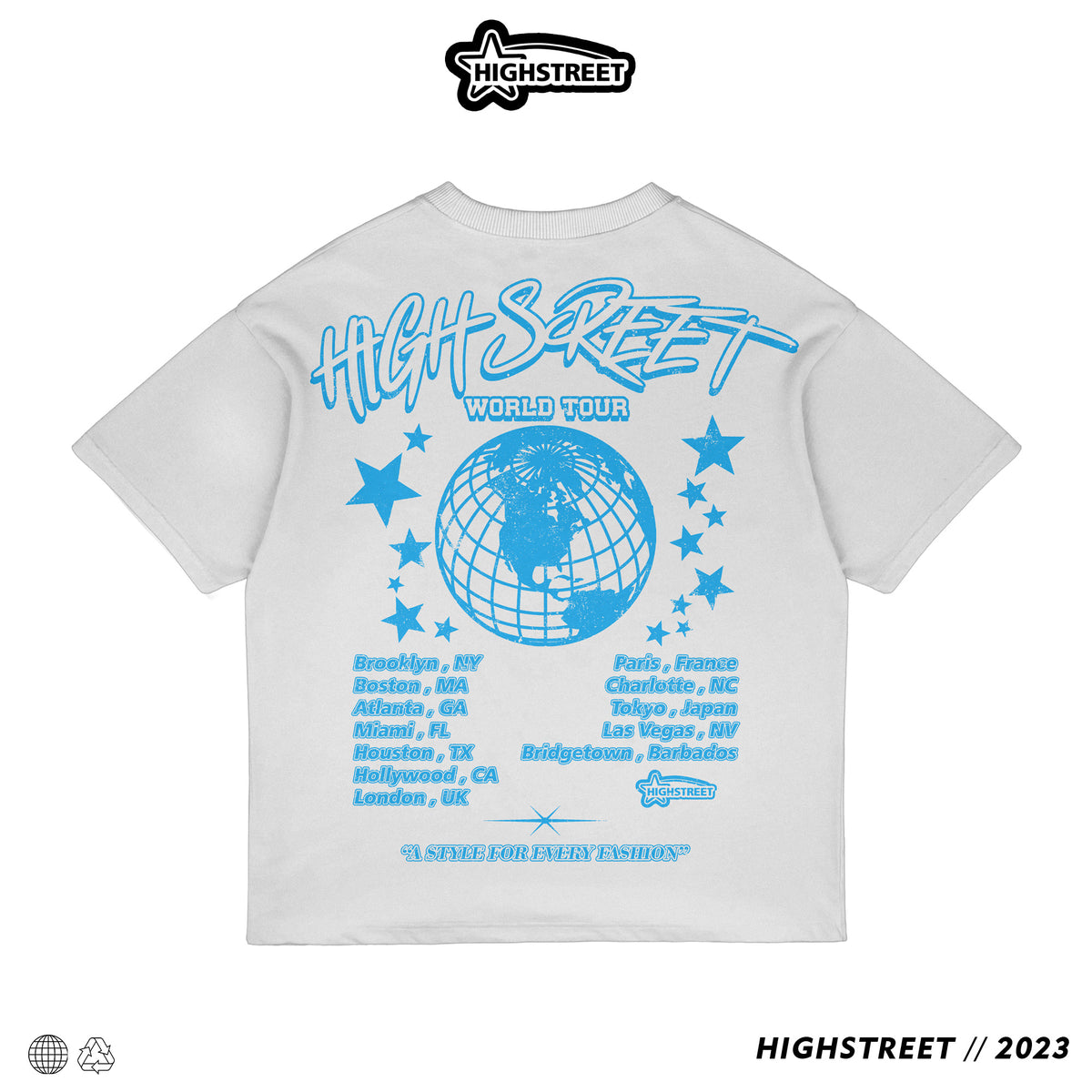 HIGH STREET WORLD TOUR T-SHIRT (BLUE/WHITE)