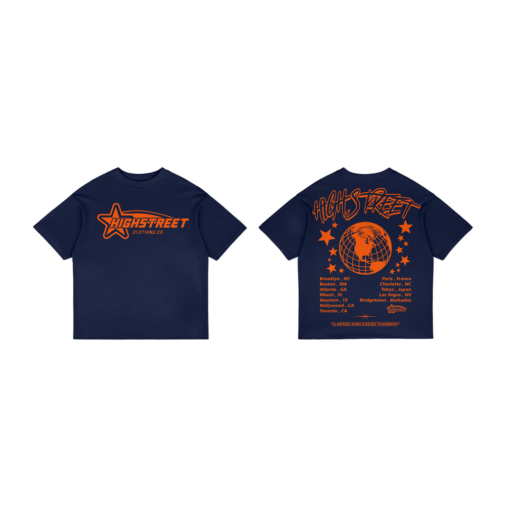 FINAL SALE HIGH STREET T-SHIRT (NAVY/ORANGE)